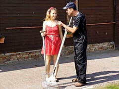 Beauty in a short red dress Olga Love jumps on a long dick