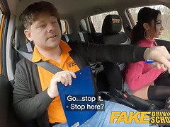 Michael Fly's massive cock pounds busty Italian teacher, Laura Fiorentino in fake driving school POV