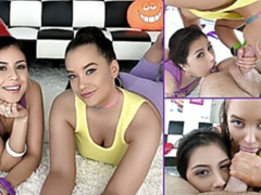 Gros cul, Gros seins, Sucer une bite, Éjaculer dans la bouche, Tir de sperme, 2 femmes 1 homme, Léchez, Plan cul à trois