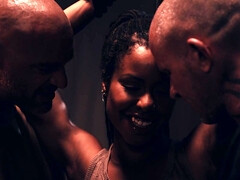 Kira Noir sucks two hard dicks and gets fucked balls deep