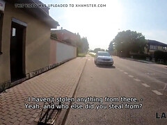 Sofia Lee, a chubby teen thief, sucks cock while being arrested by the police