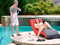 ぽっちゃり, デカパイ, フェラチオ, 茶髪の, デブ, アウトドア, プール, ティーン