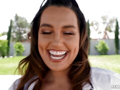 Smiley brunette gets pleasantly fucked on the couch