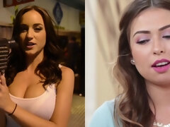 Pijpbeurt, Bruinharig, Rondborstig, Bedriegen, Man die toekijkt, Interraciaal, Buiten, Tieten likken