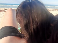 Milf Sucks Cock And Swallows Cum On The Beach Pov