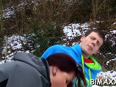 バイセクシャル, フェラチオ, 茶髪の, アウトドア, 三人