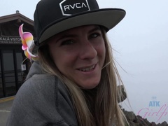 Bikini, Braunhaarige, Freundin, Orgasmus, Im freien, Pov, Rasiert, Abendanzug