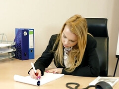 美女, デカチン, ブロンド, フェラチオ, カワイイ, 足フェチ, オフィス, オマンコ