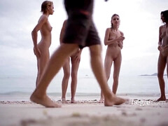 Cul, Plage, Le plan cul à quatre, Nue, De plein air, Chatte, Adolescente, Nénés