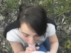 Enthousiasteling, Pijpbeurt, Bruinharig, Sperma in gezicht, Hd, Buiten, Gezichtspunt