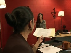 Busted Watching Porn at Work-Boss Punishes Bad Employee w/Her Own Cock