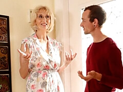 Granny with short hairs Morgan Shipley strokes a nice hard dick