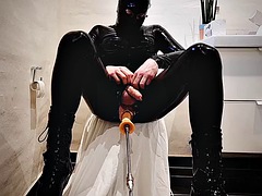 Fucking Machine, Cumming, Latex Bodysuit Solo