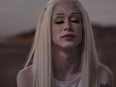 Inked tgirl barebacks in interracial duo after frottage