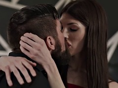 Skinny trans babe in stockings gets fucked in the ass by boyfriend