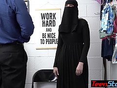 Busty teen thief Delilah Day in hijab punish fucked by a perv LP officer