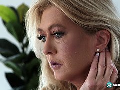 デカパイ, ブロンド, フェラチオ, イく瞬間, 顔射, 熟年, 淫乱熟女, 自然山雀