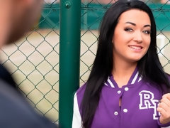 Cul, Sucer une bite, Brunette brune, Attrapée, En levrette, Léchez, Chatte, Adolescente