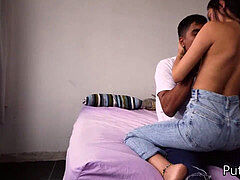 Amateur, Sucer une bite, Brunette brune, Faciale, Fille latino, Léchez, Adolescente, Pute