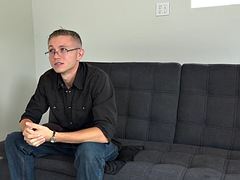 Solo amateur stud jerks off his hard cock after casting