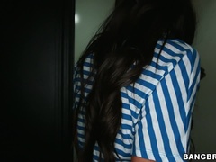 Petite brunette loves the glory hole