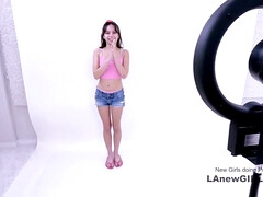 Tiny 18 yo Girl practices pumping big hard penis