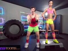 Lia Lin & mini Mitzix take on Denis Marti in a hot threesome gym session