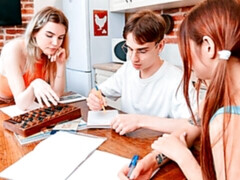 デカ尻, デカパイ, フェラチオ, バック, 女 人男 人, キッチン, ガリガリ, ティーン