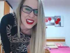 Leie, Verrückt, Brille, Masturbation, Muschi, Rasiert, Solo, Strümpfe