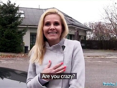 Public agent desperate cougar ebony canary fucks for a job