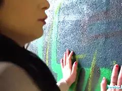 Enthousiasteling, Pijpbeurt, Bruinharig, Sperma in gezicht, Hd, Orgasme, Buiten, Realiteit