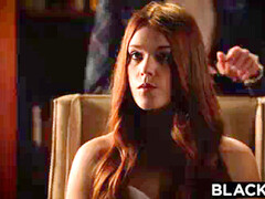 Grote lul, Zwart, Sperma, Sperma in gezicht, Kokhalzen, Roodharige vrouw, Trio