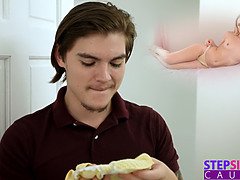 Blondine, Sperma im mund, Kleid, Handjob, Orgasmus, Muschi, Rasiert, Titten