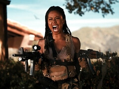 デカ尻, デカパイ, 黒人, フェラチオ, 茶髪の, チン, 手コキする, ラフ