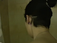 美女, 捕まる, カップル, 彼女, ハードコア, 公共, シャワー, オッパイの