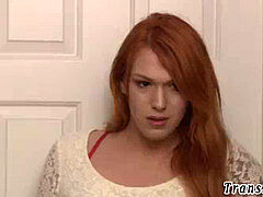 shemale stunner tugs cum shot