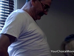 Older Gents Spit Roast A Blonde Teen - Cumshot