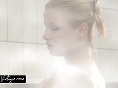 Cul, Doigter, Groupe, Lesbienne, Chatte, Douche, Nénés, Uniforme