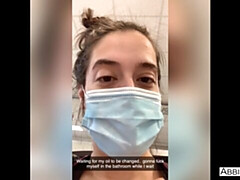 Good busty brunette Abbie Maley is touching her wet shaved pussy