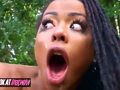 Petite tit black Kira Noir gets pounded outdoors - glance at her now