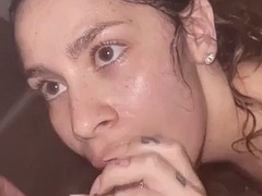 素人, デカチン, 黒人, フェラチオ, 異人種間, 淫乱熟女, サウナ, フェラする