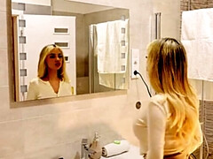 Hot Blonde Gatita Veve Flashes Tight Shaved Pussy in Pantyhose Academy Casting