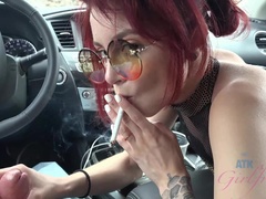 素人, フェラチオ, 爸, 露出狂, 手コキする, アウトドア, 公共, 喫煙