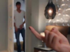 舐める尻, 浴室, フェラチオ, 茶髪の, カップル, バック, タトゥー, オッパイの