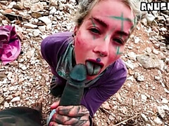 Public Blowjob on Beach Ends with Cum on Face - Sloppy German Amateur