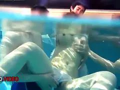 Group Sex start at the poolside where sultry Asian Suzuna Komiya Blowjob with two studs Mature