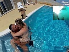 Grosse titten, Blondine, Hardcore, Hd, Im freien, Pool, Rasiert, Unter wasser