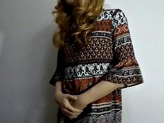 Zentai crossdresser cums in cute dress