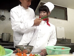 フェラチオ, 日本人, キッチン, オマンコ, おもらし, 三人, ユニフォーム, バイブレーター