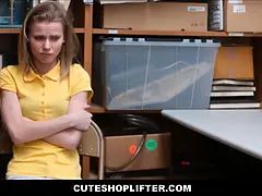 Lovely blondie skinny teenager caught stealing fucked by officer